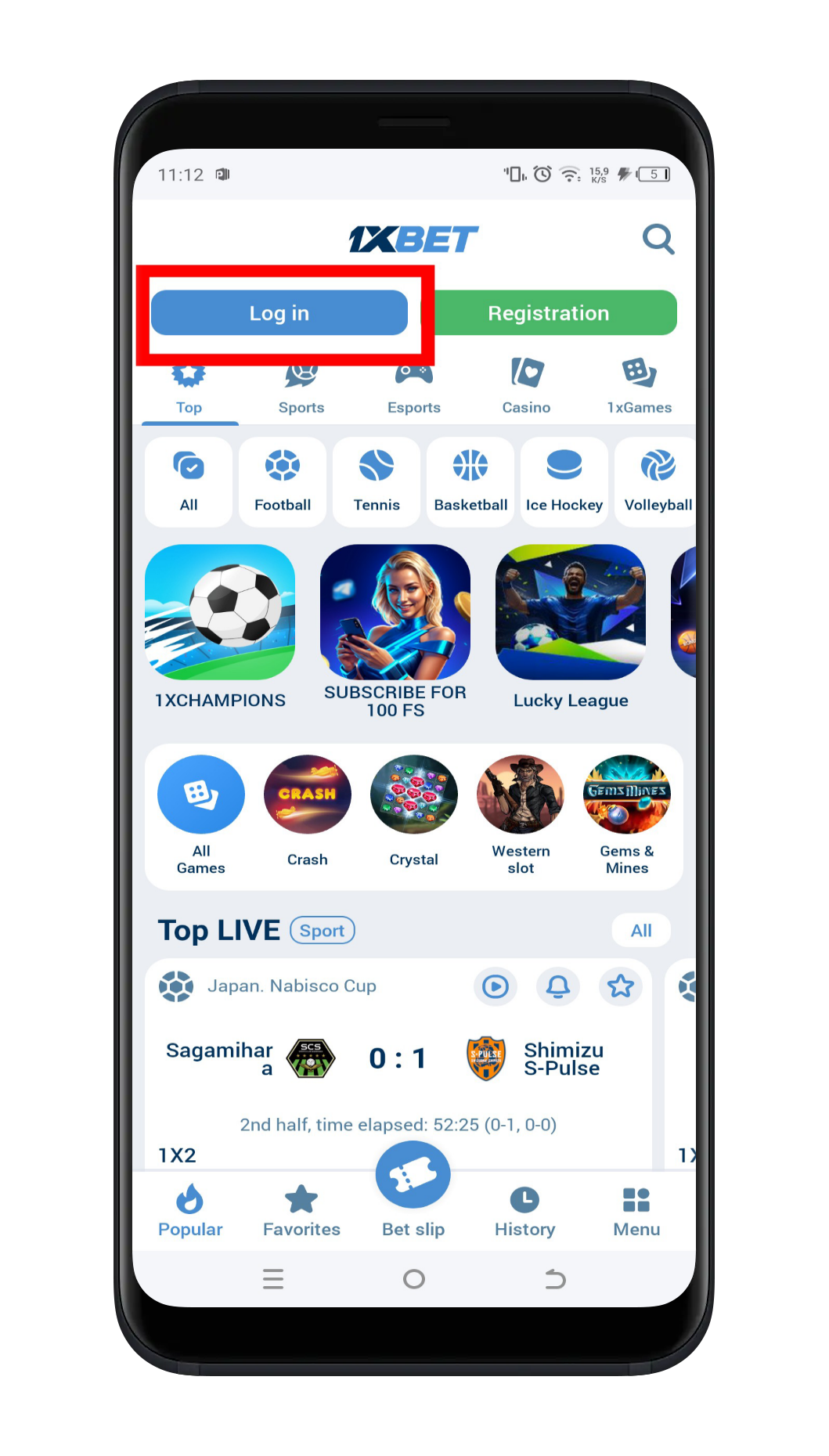 Click on the “Login” button