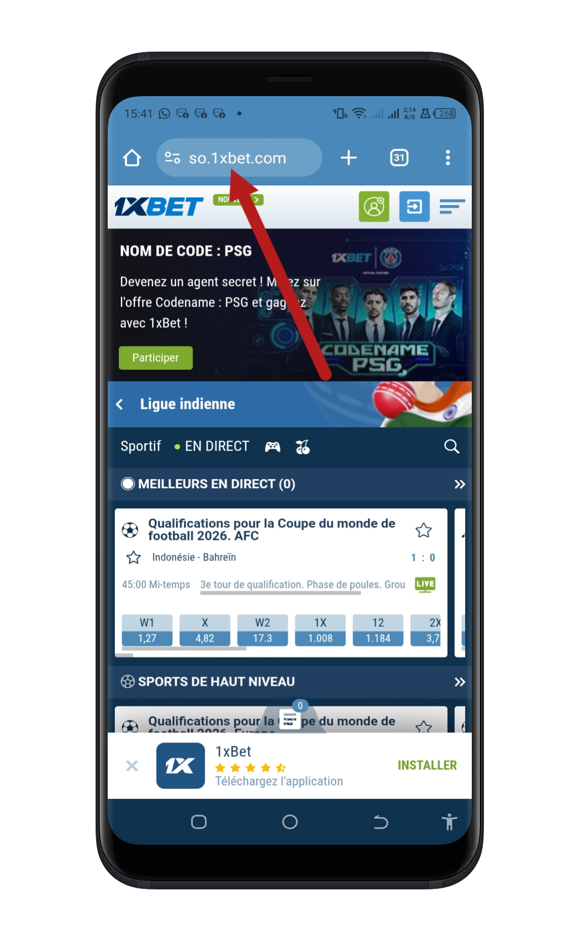 Visit the 1xBet website.