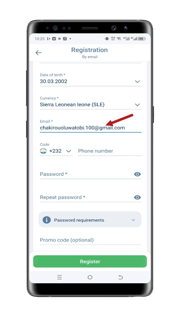 Fill in your full name, email address, phone number, and a strong password