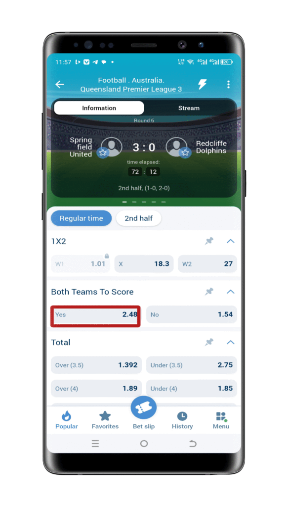 Select the betting market